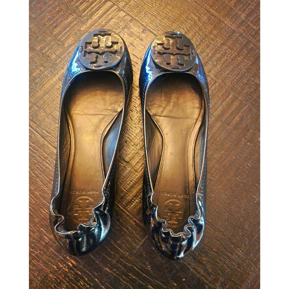 Tory Burch Shoes Womens Size 9 Black Patent Reva Logo Round Toe Ballet Flats